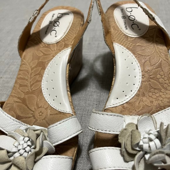 BOC Born Concept White Leather Wedge Sandals  Women's 7M  Strappy Sling back - Picture 8 of 11